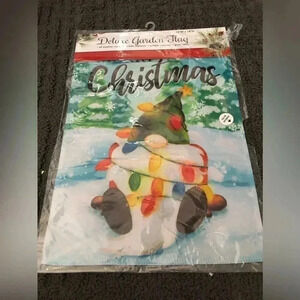 Garden Flag Christmas Gnome with Christmas lights 13 x 18”
